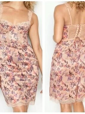 VICTORIAS SECRET WICKED SATIN BALCONETTE SLIP DRESS FLORAL LACE MEDIUM